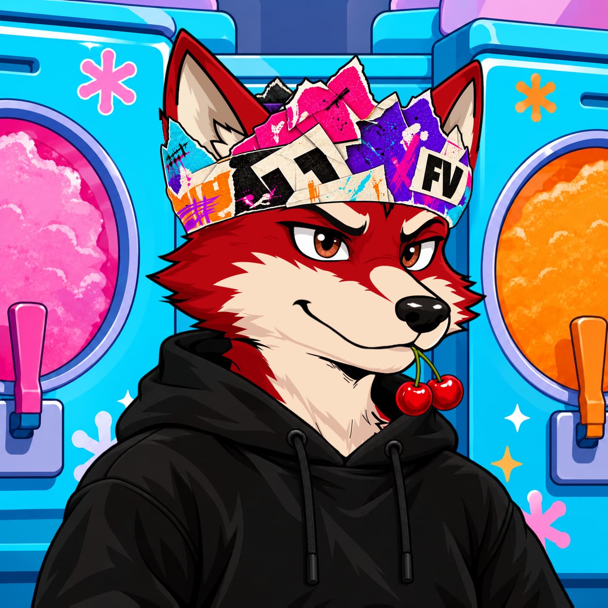 Red Foxville resident wearing a collage crown